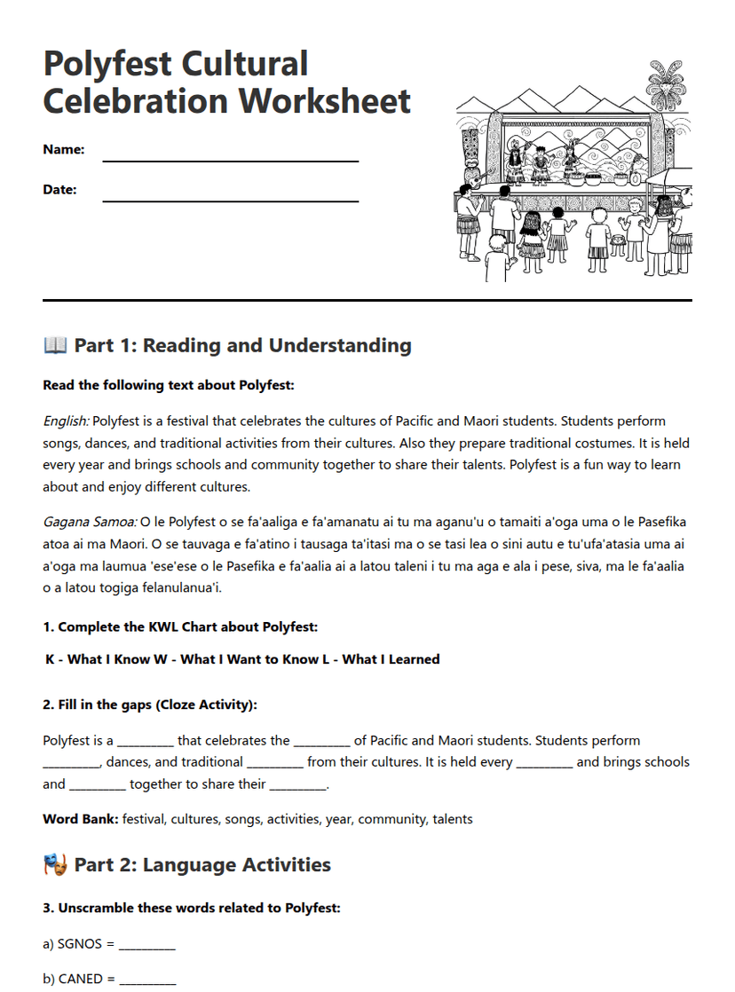 Polyfest Cultural Celebration Worksheet
