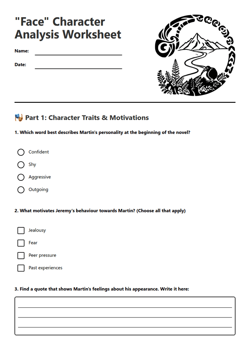 "Face" Character Analysis Worksheet