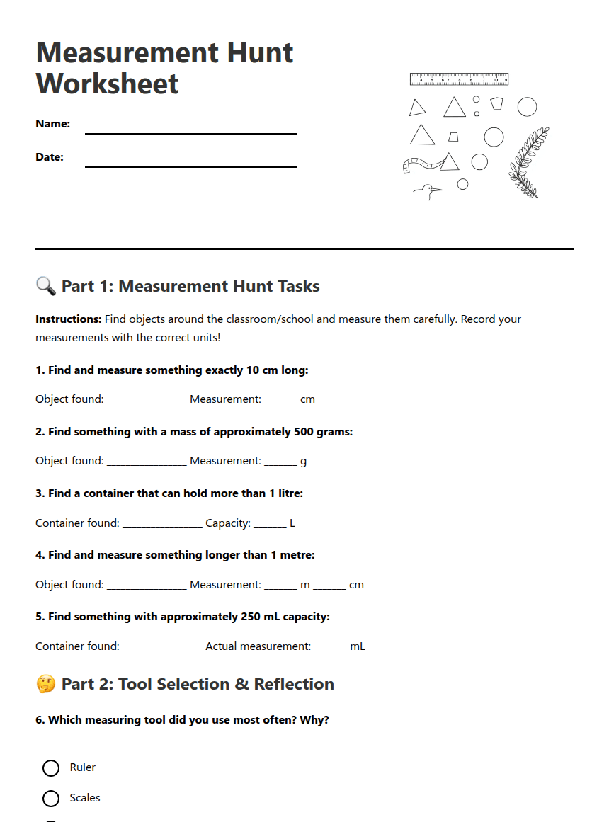 Measurement Hunt Worksheet worksheet preview