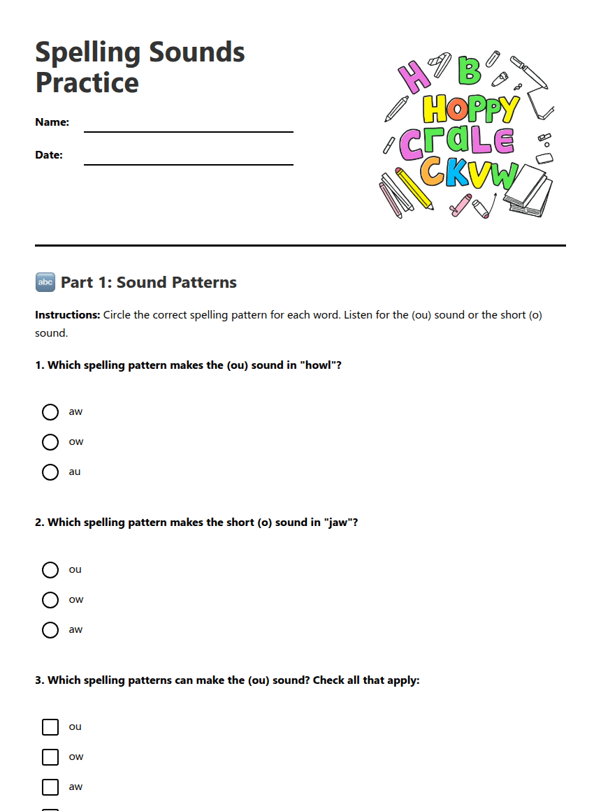 Spelling Sounds Practice worksheet preview