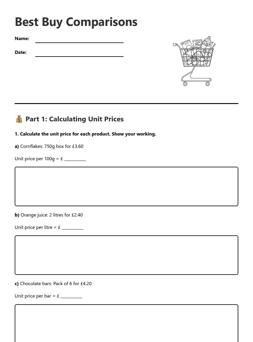 Best Buy Comparisons worksheet preview