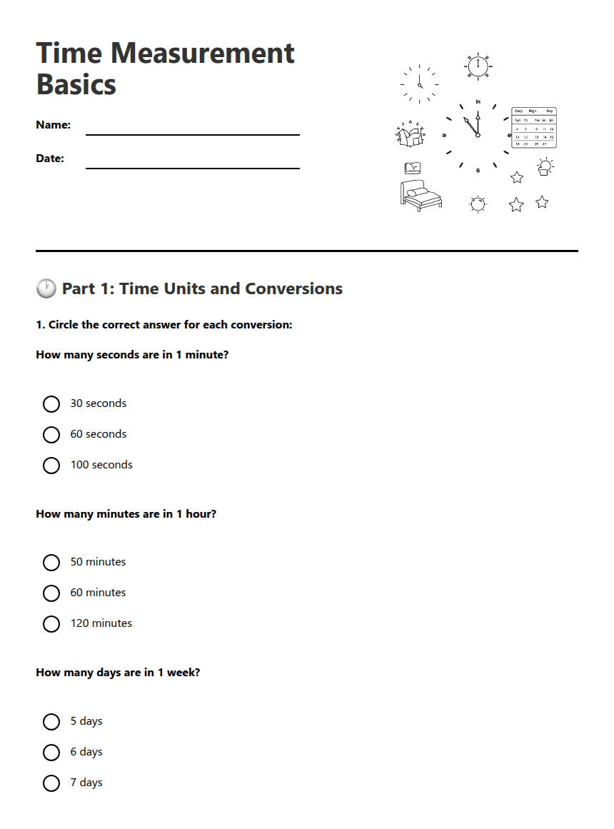 Time Measurement Basics worksheet preview