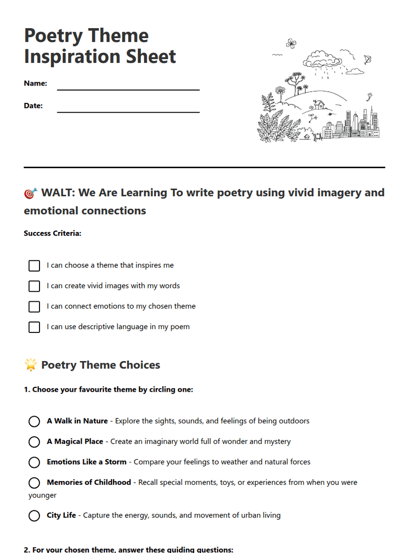 Poetry Theme Inspiration Sheet