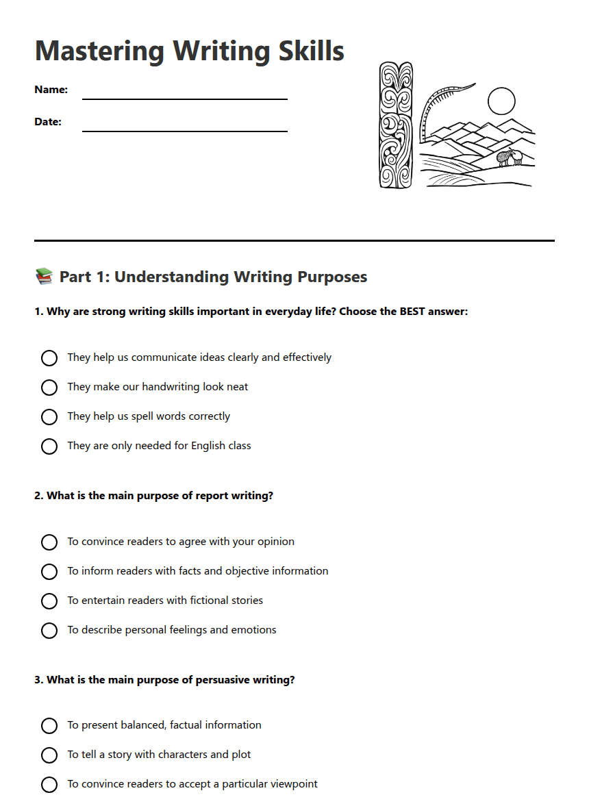 Mastering Writing Skills worksheet preview