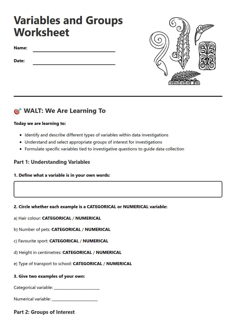 Variables and Groups Worksheet