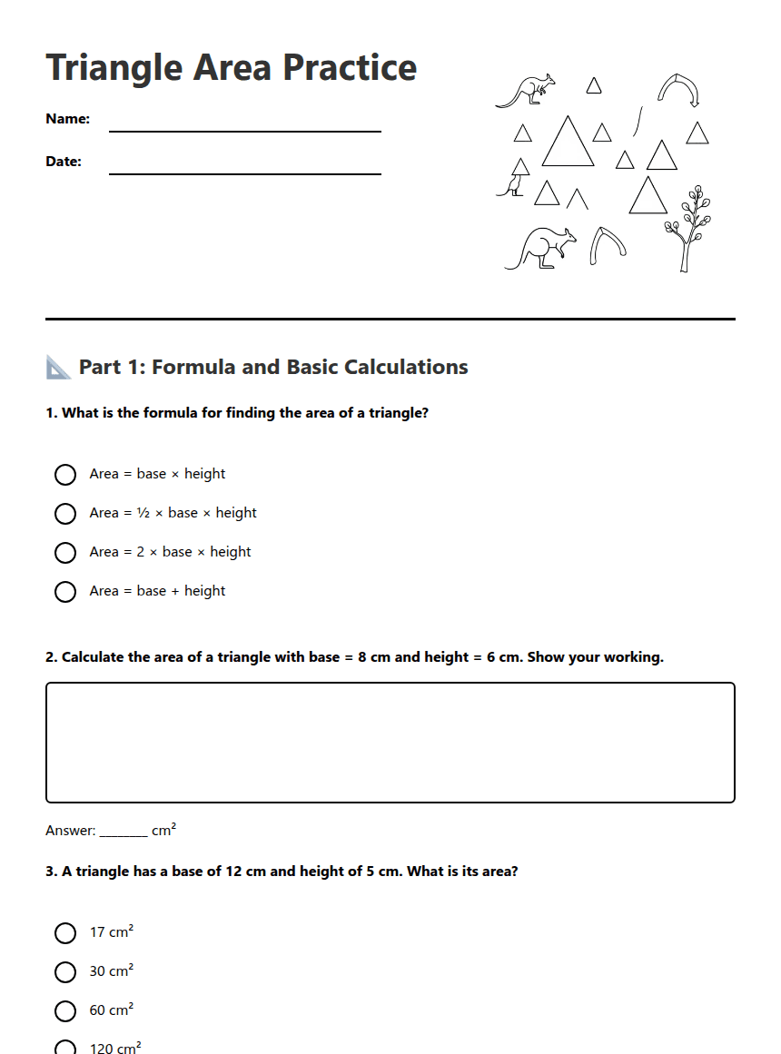 Triangle Area Practice worksheet preview
