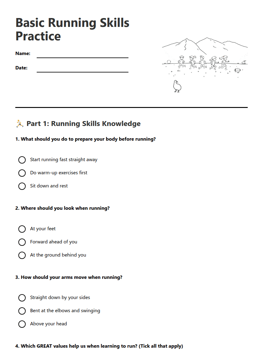Basic Running Skills Practice worksheet preview