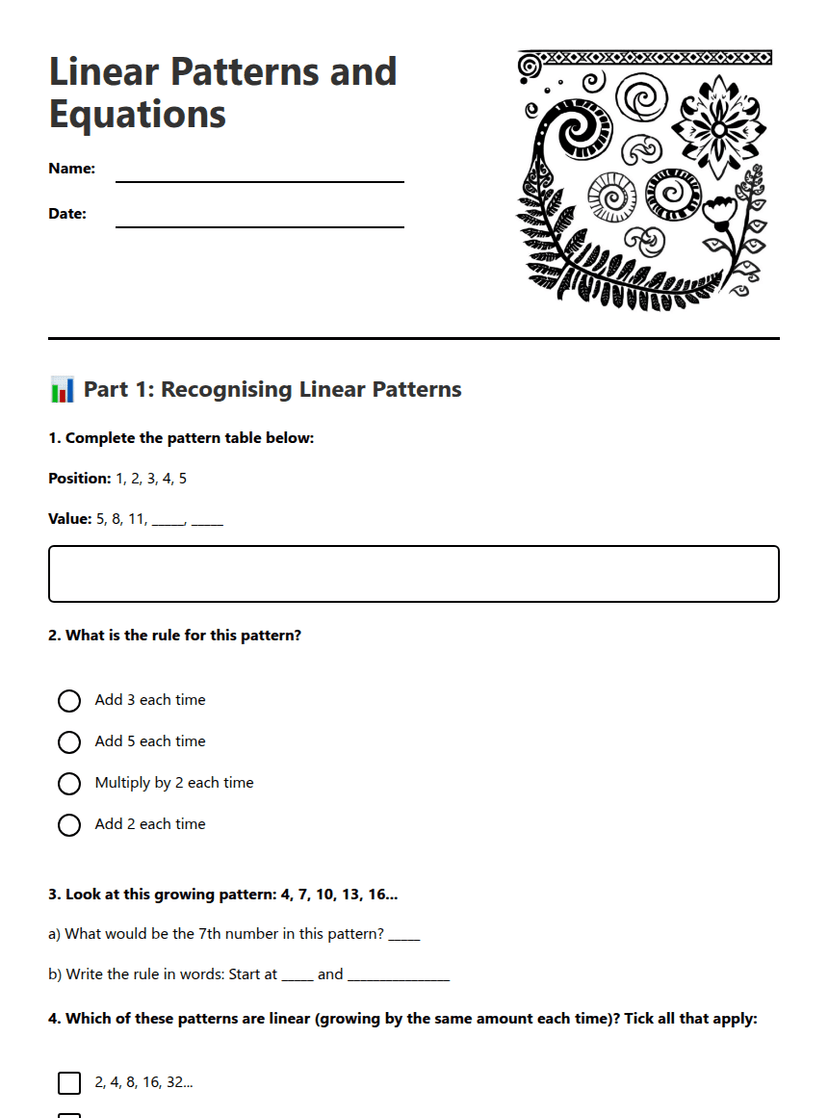 Linear Patterns and Equations