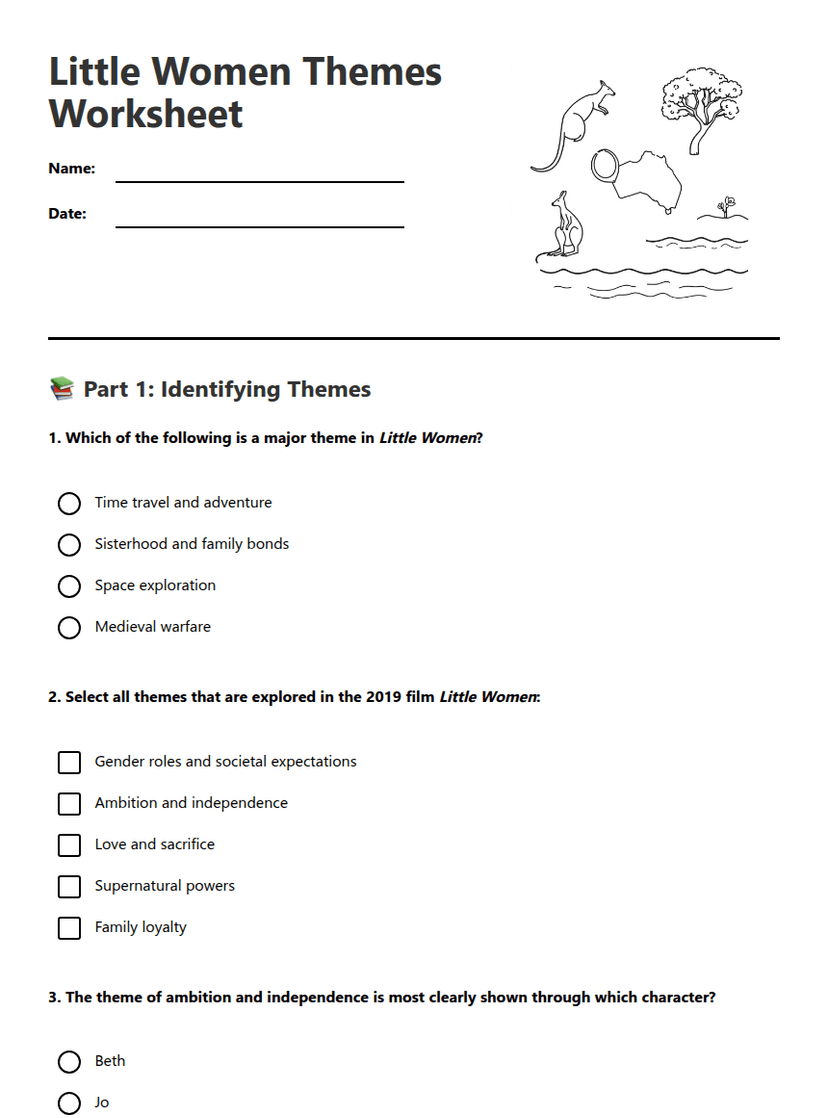 Little Women Themes Worksheet