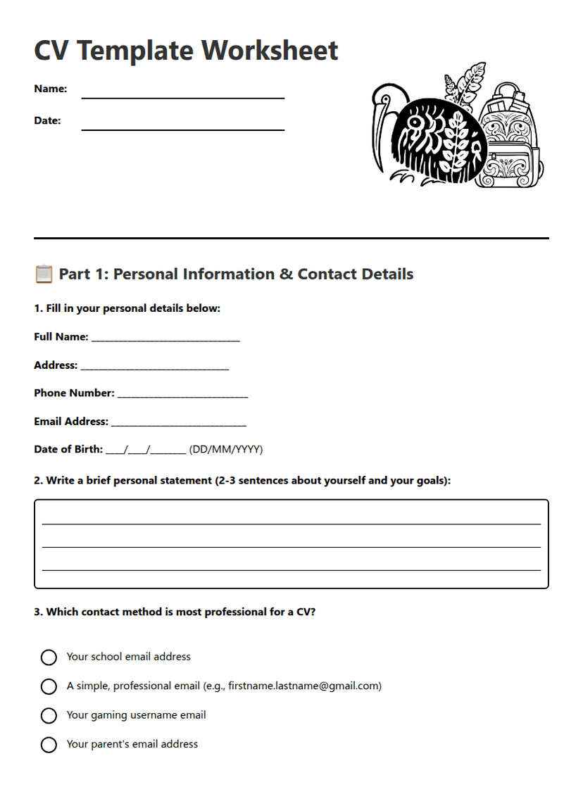 CV Template Worksheet