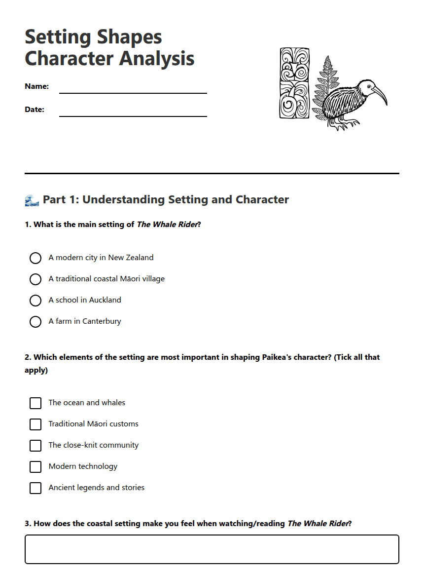 Setting Shapes Character Analysis worksheet preview