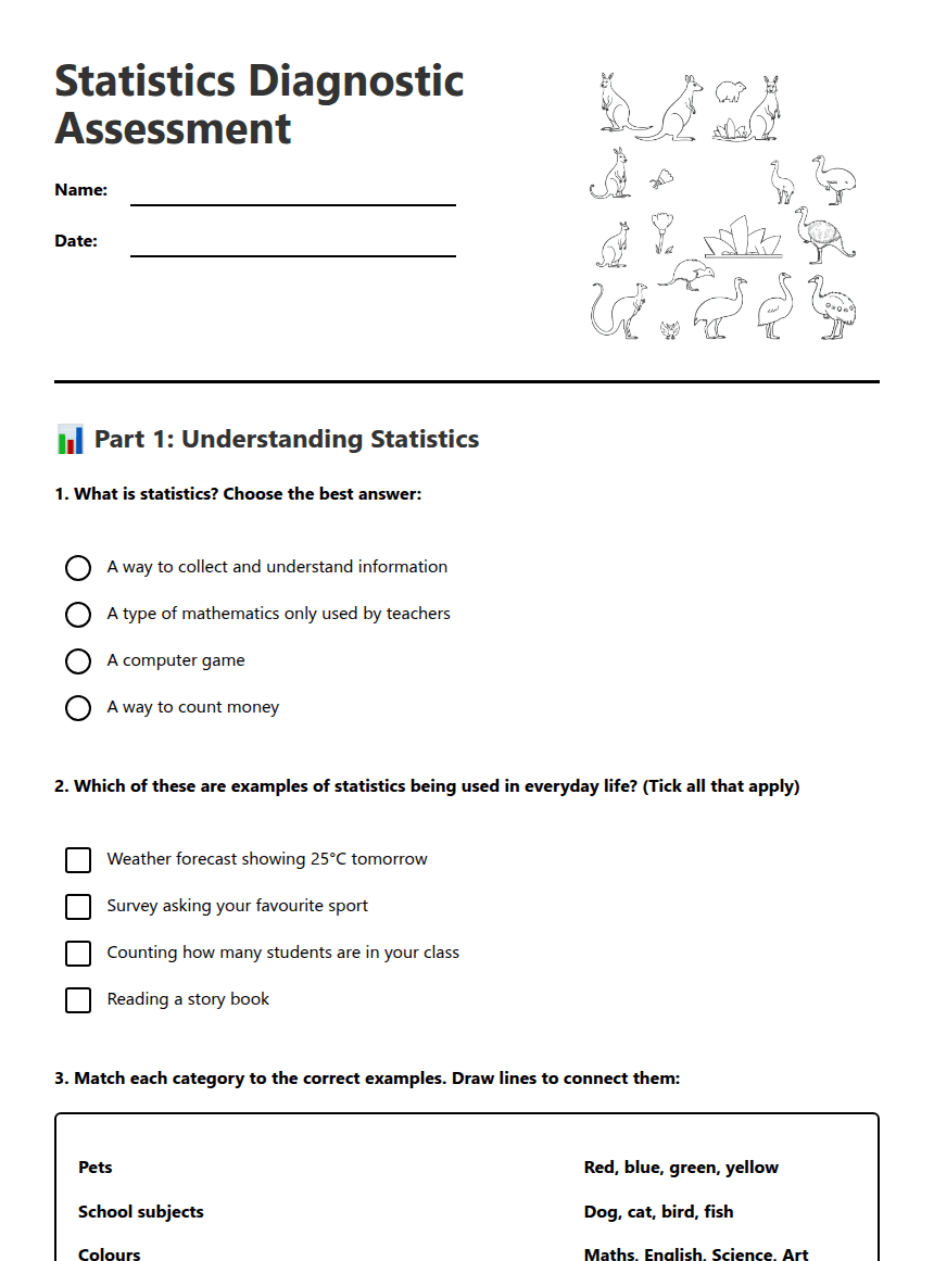 Statistics Diagnostic Assessment worksheet preview