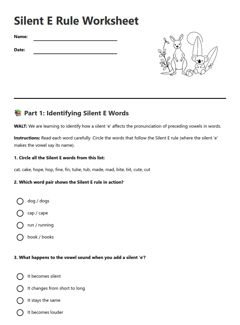 Silent E Rule Worksheet