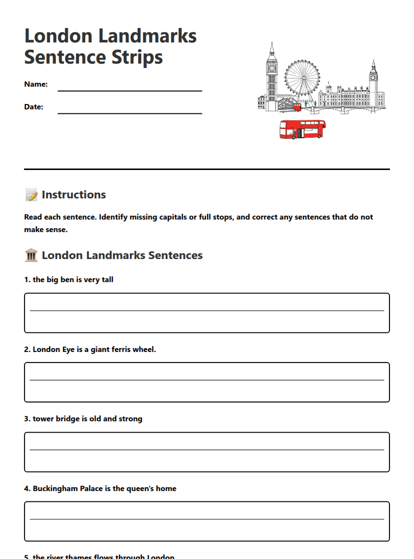 London Landmarks Sentence Strips
