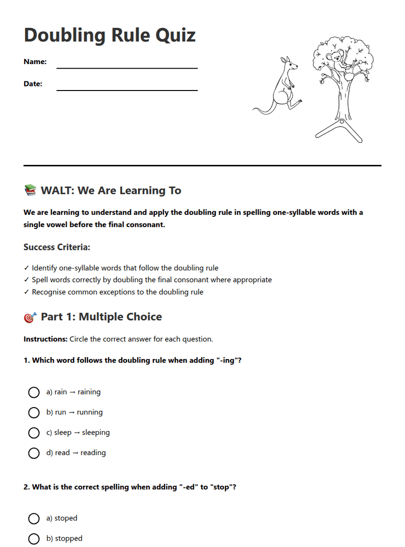 Doubling Rule Quiz