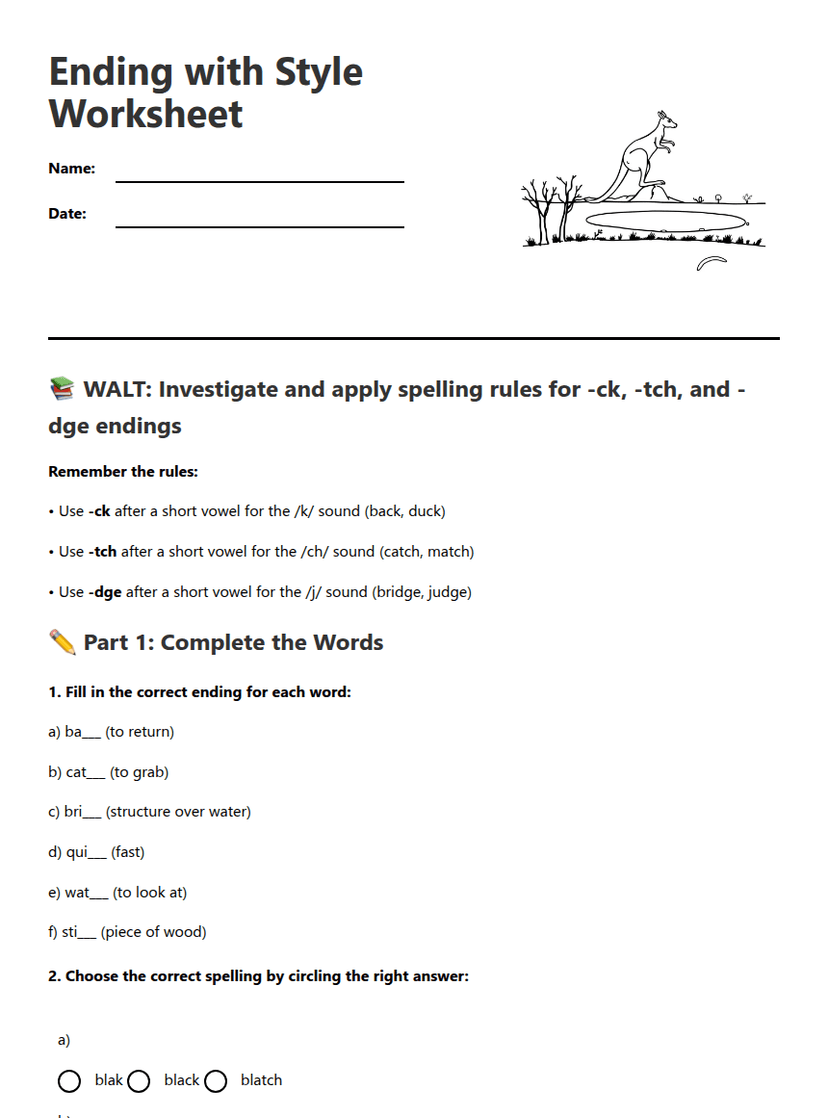 Ending with Style Worksheet