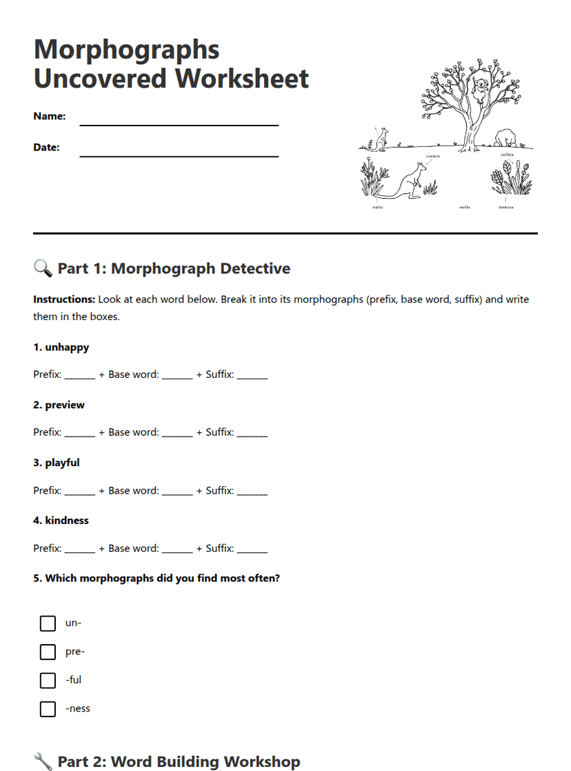 Morphographs Uncovered Worksheet