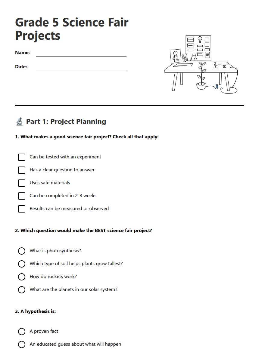 Grade 5 Science Fair Projects worksheet preview