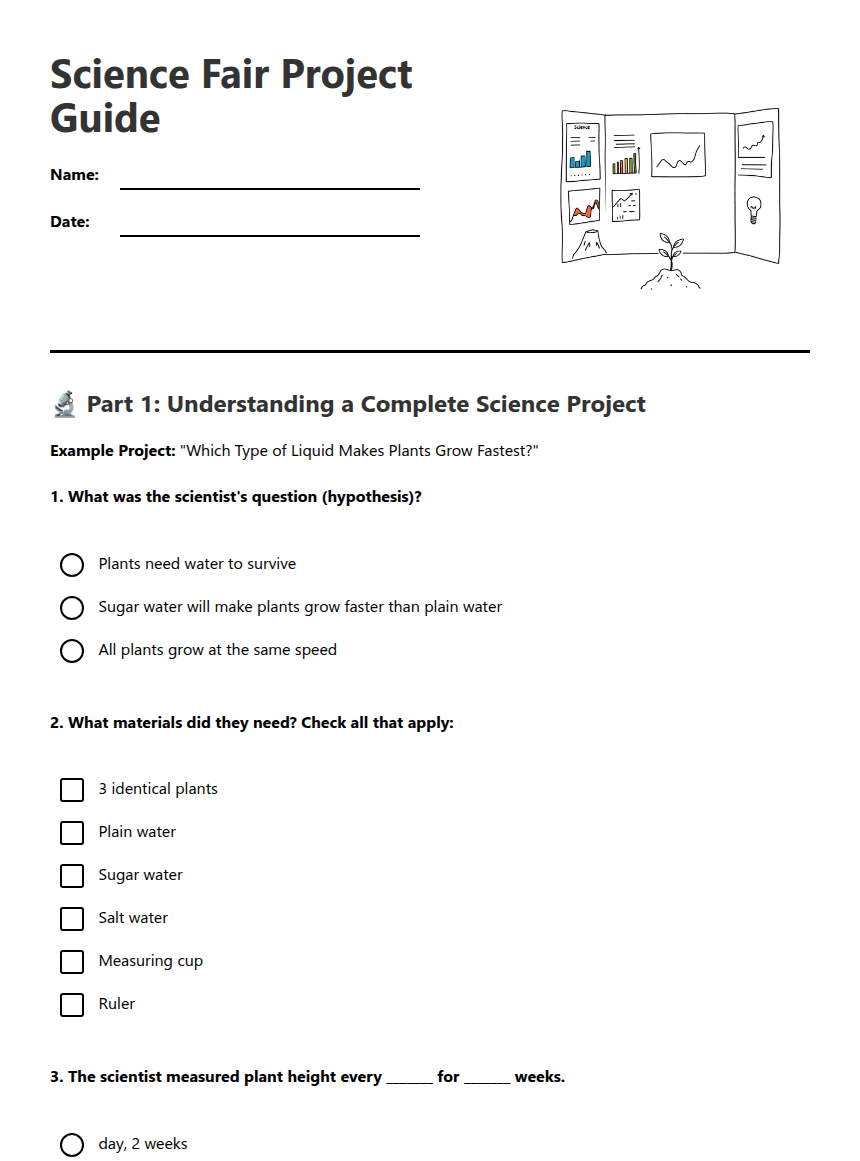 Science Fair Project Guide worksheet preview