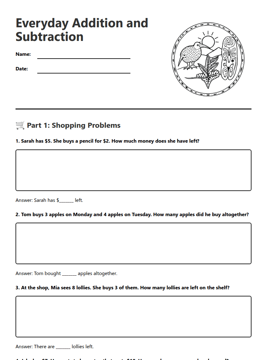Everyday Addition and Subtraction worksheet preview