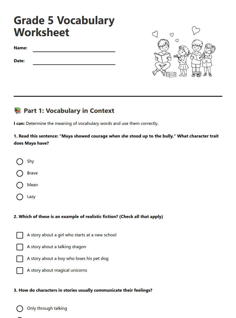 Grade 5 Vocabulary Worksheet