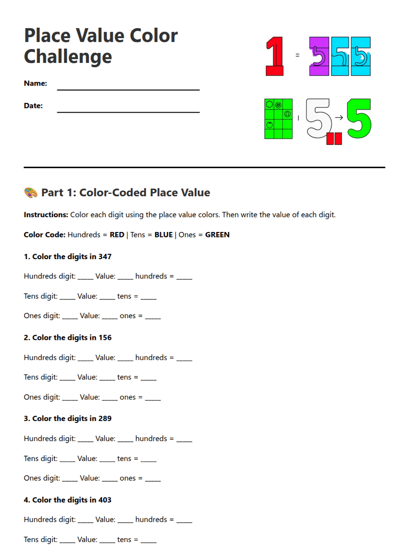 Place Value Color Challenge