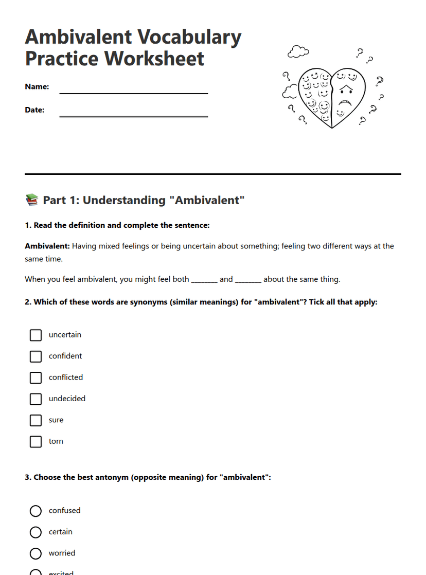 Ambivalent Vocabulary Practice Worksheet