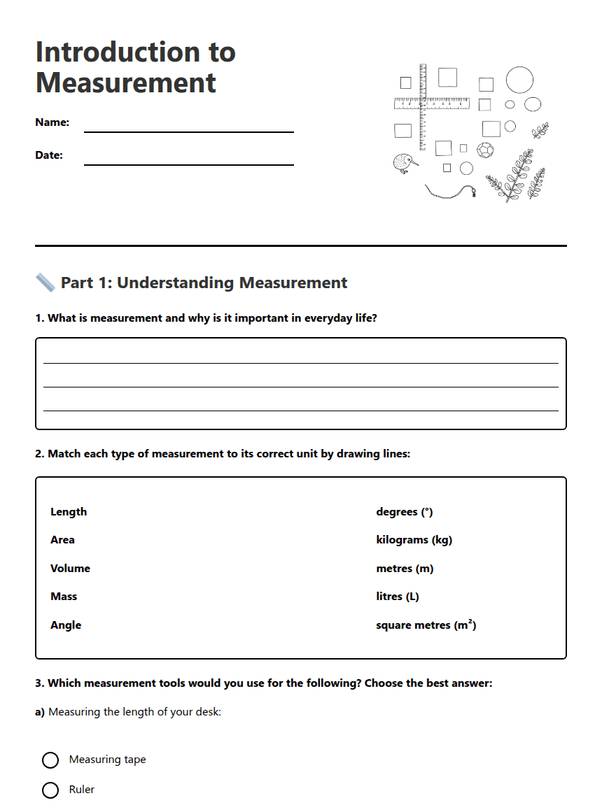 Introduction to Measurement worksheet preview