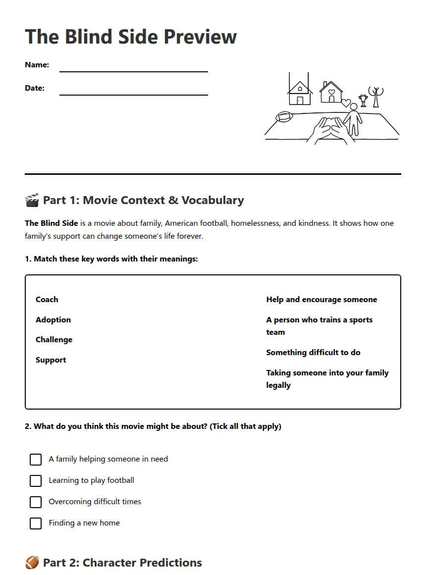 The Blind Side Preview worksheet preview