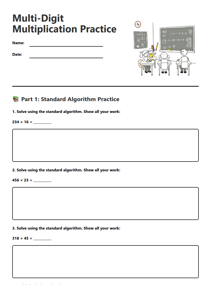 Multi-Digit Multiplication Practice worksheet preview