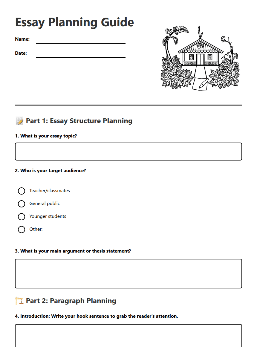 Essay Planning Guide worksheet preview