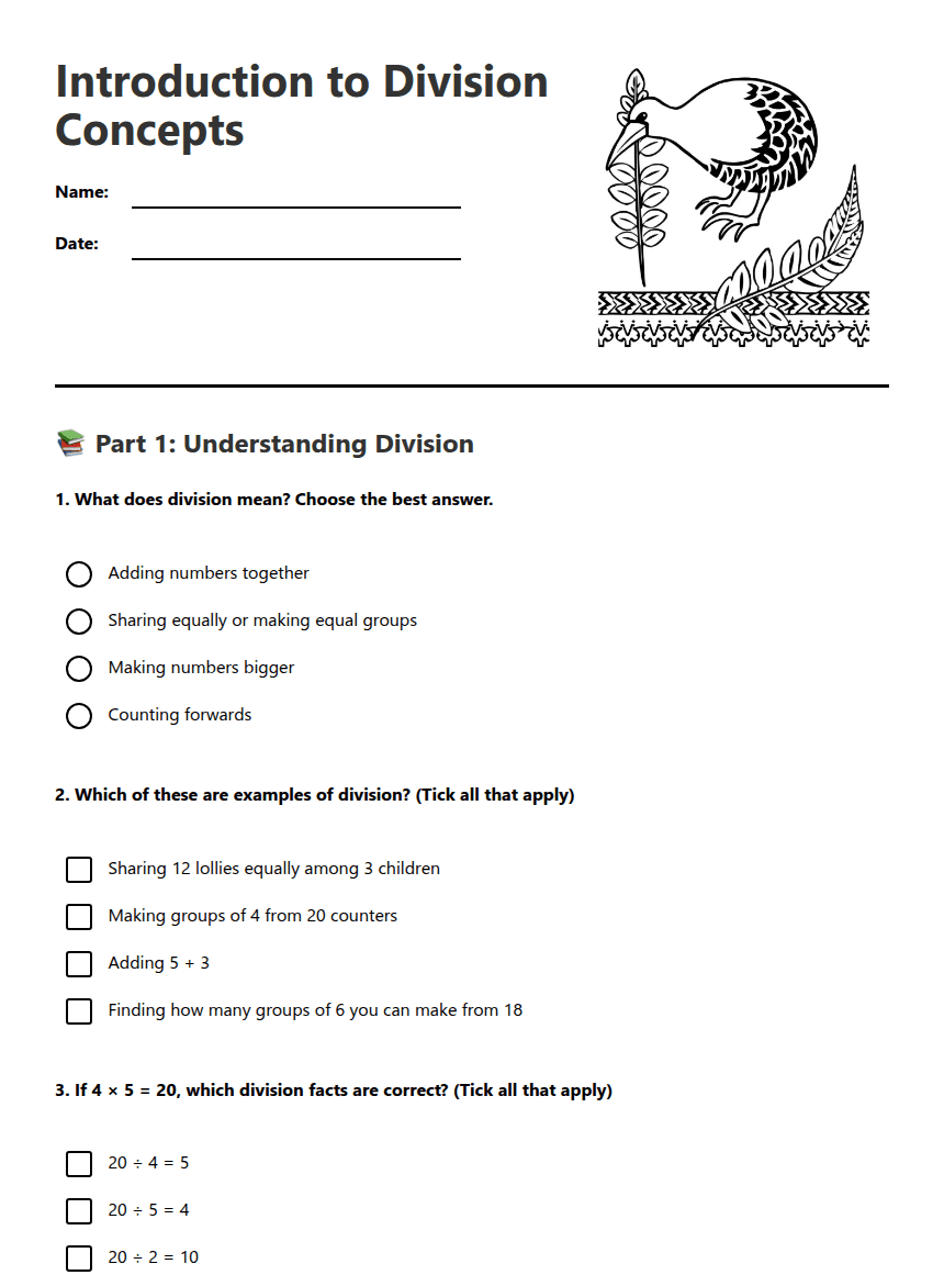 Introduction to Division Concepts worksheet preview