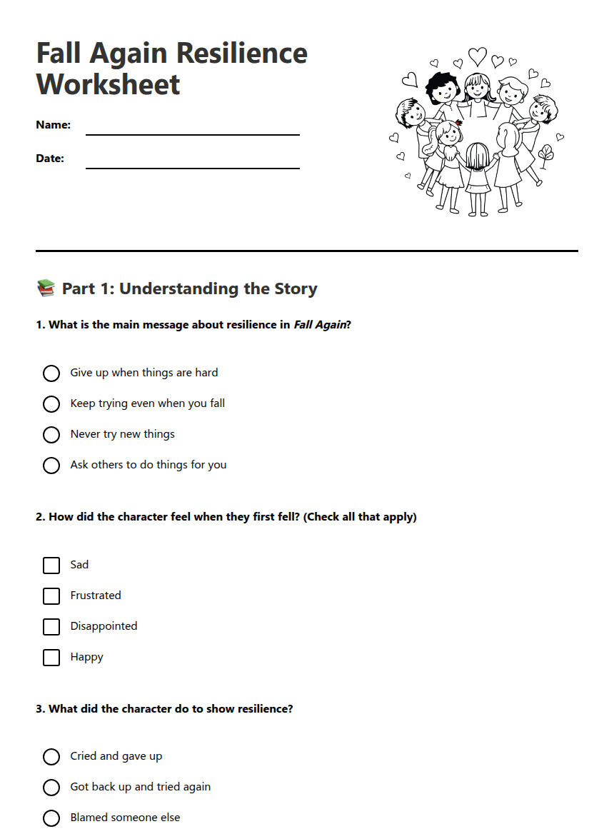 Fall Again Resilience Worksheet worksheet preview