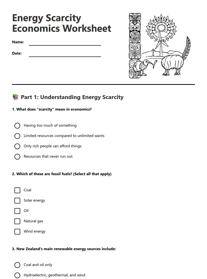 Energy Scarcity Economics Worksheet
