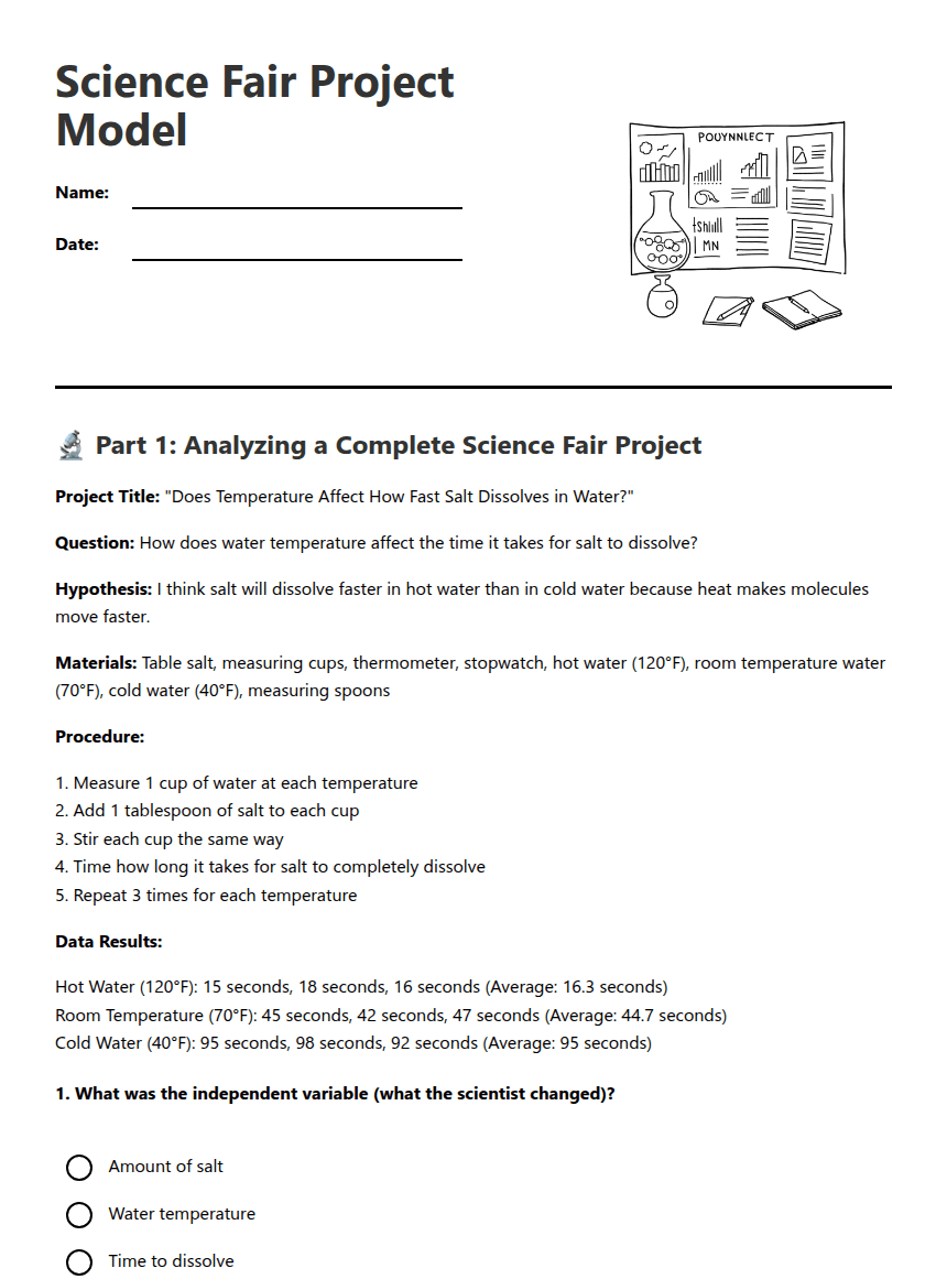 Science Fair Project Model worksheet preview