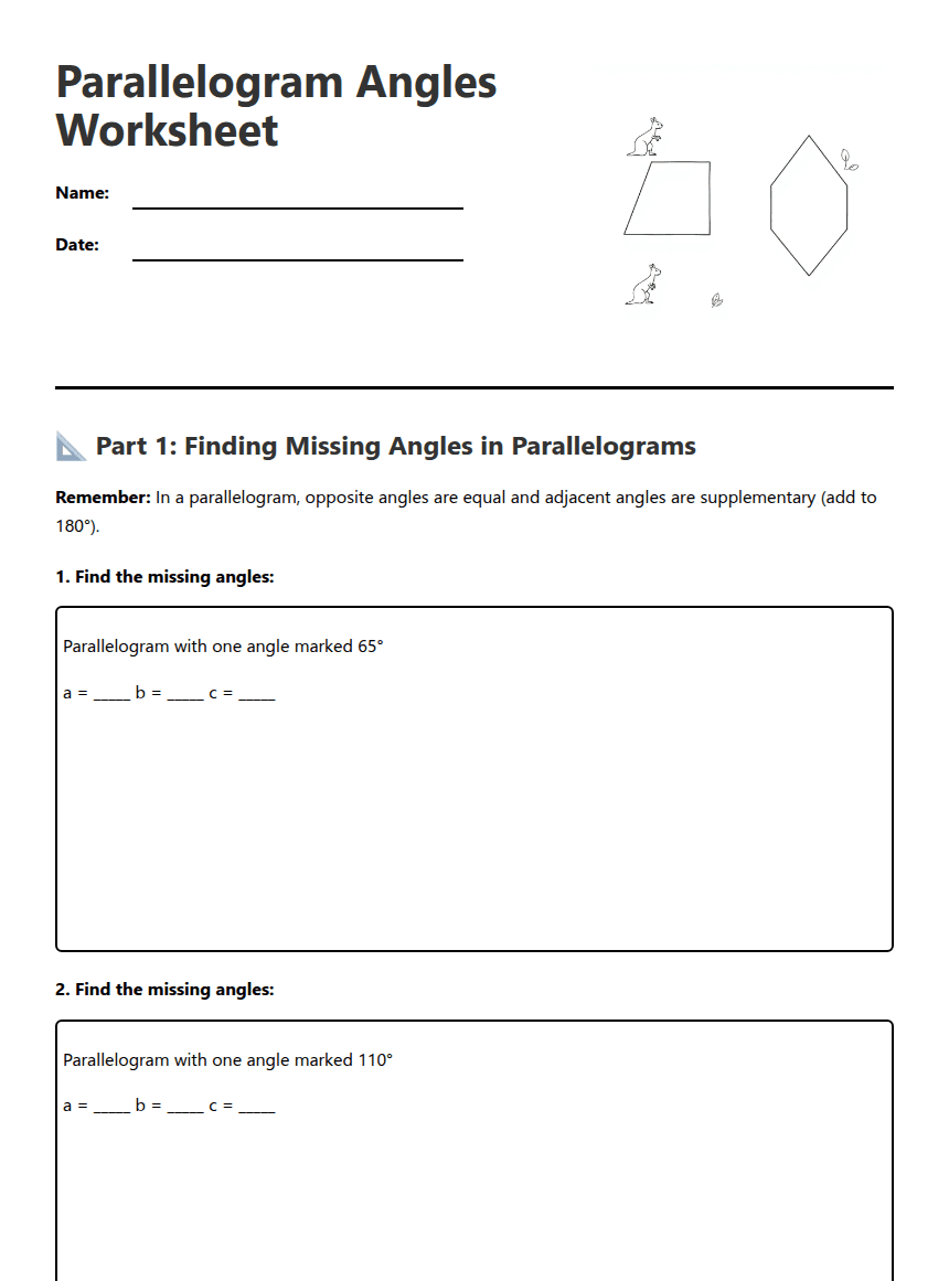 Parallelogram Angles Worksheet worksheet preview