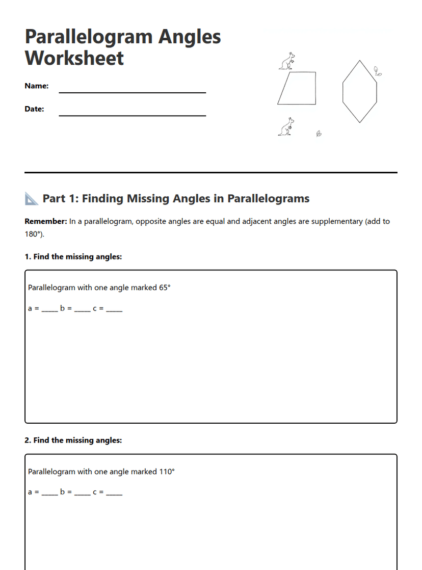 Parallelogram Angles Worksheet
