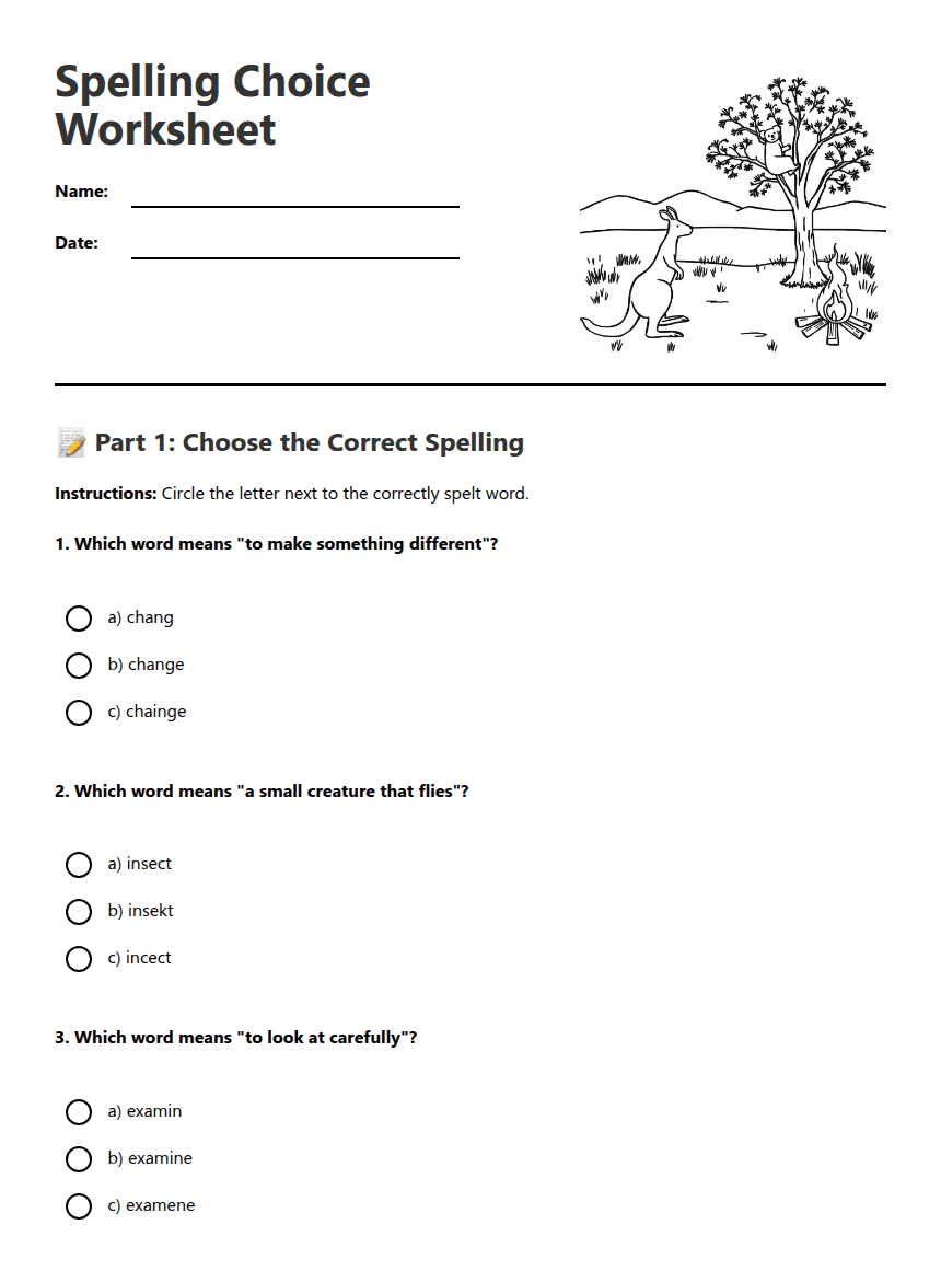 Spelling Choice Worksheet worksheet preview