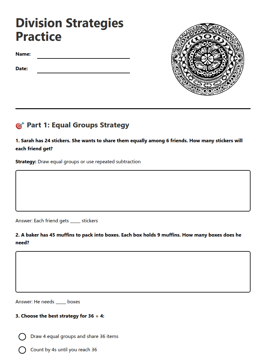 Division Strategies Practice worksheet preview