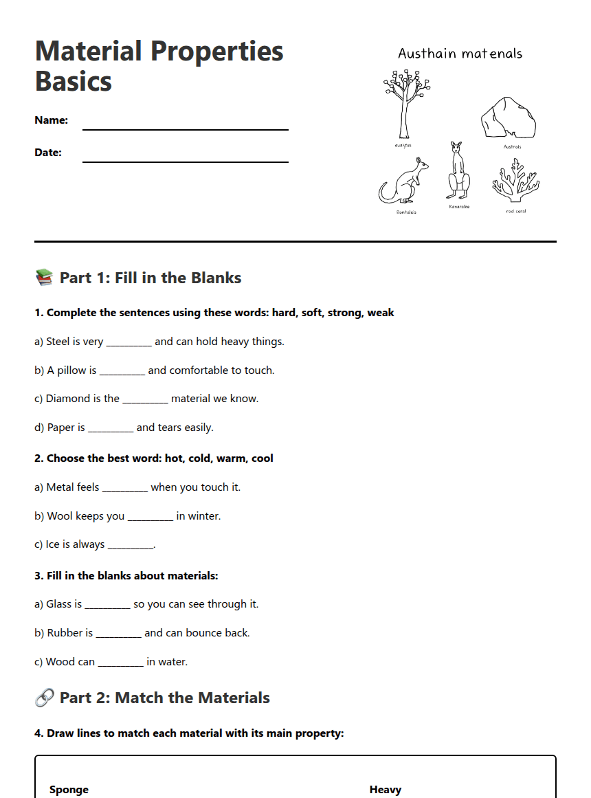 Material Properties Basics worksheet preview