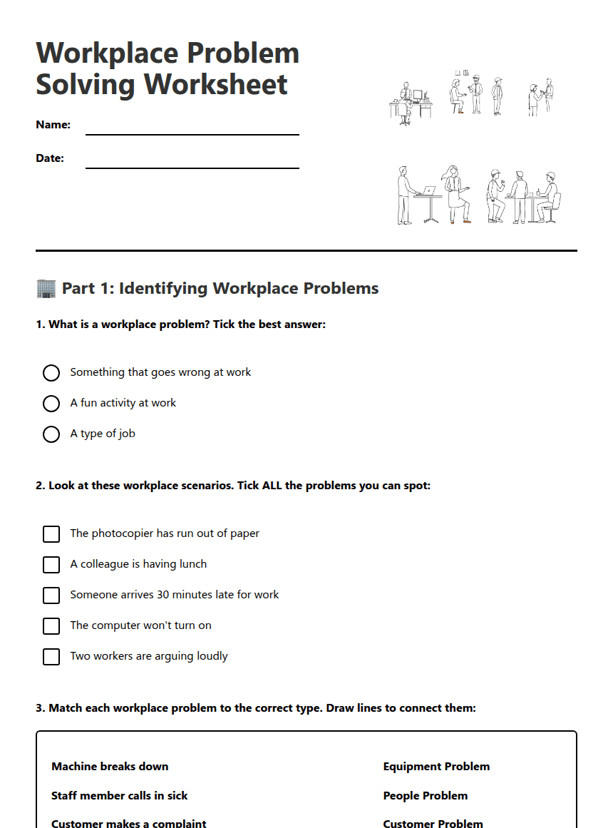 Workplace Problem Solving Worksheet worksheet preview