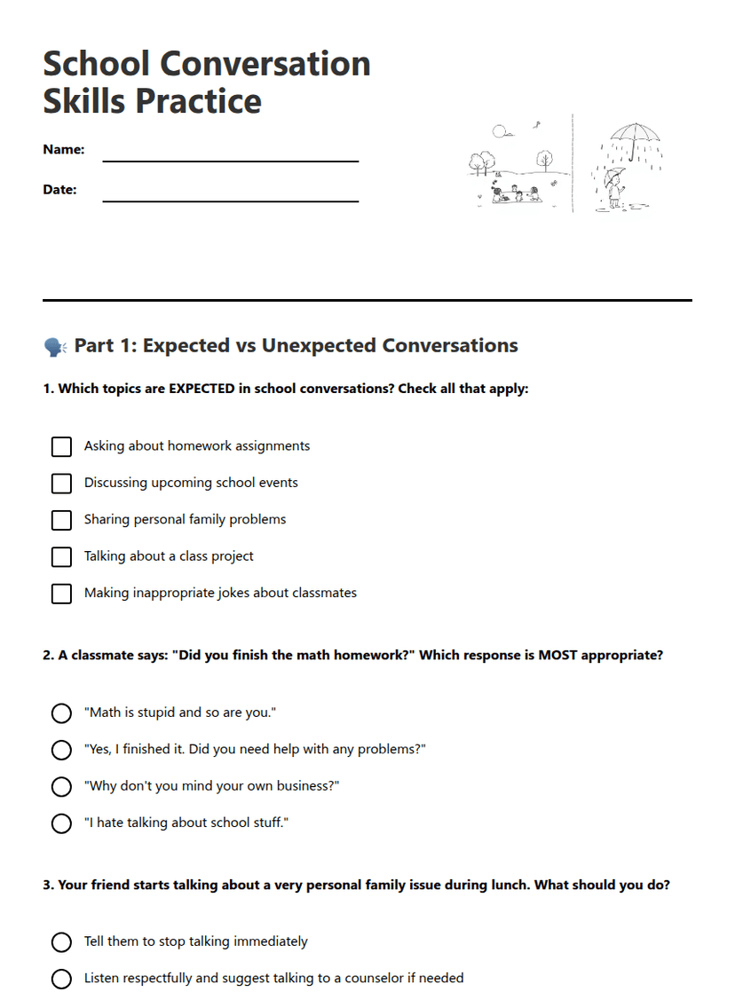 School Conversation Skills Practice