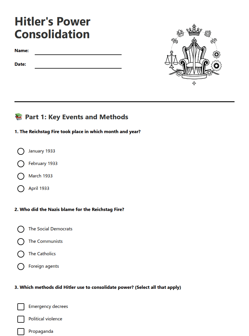 Hitler's Power Consolidation worksheet preview