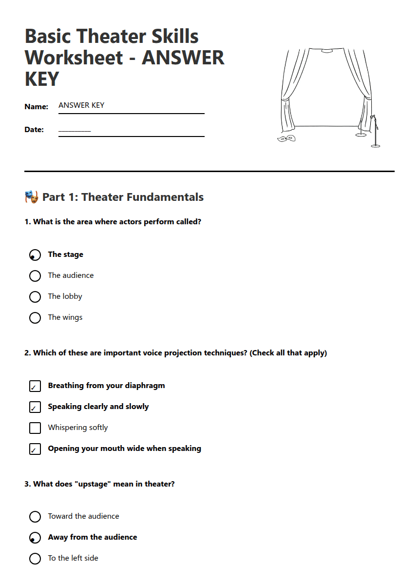 Basic Theater Skills Worksheet worksheet preview