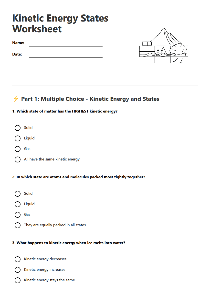 Kinetic Energy States Worksheet worksheet preview