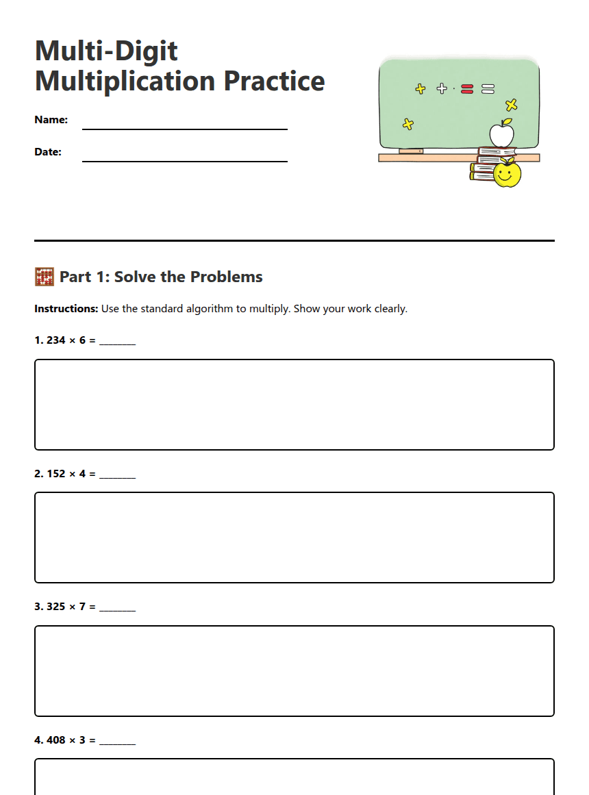 Multi-Digit Multiplication Practice worksheet preview