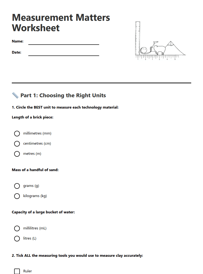 Measurement Matters Worksheet worksheet preview