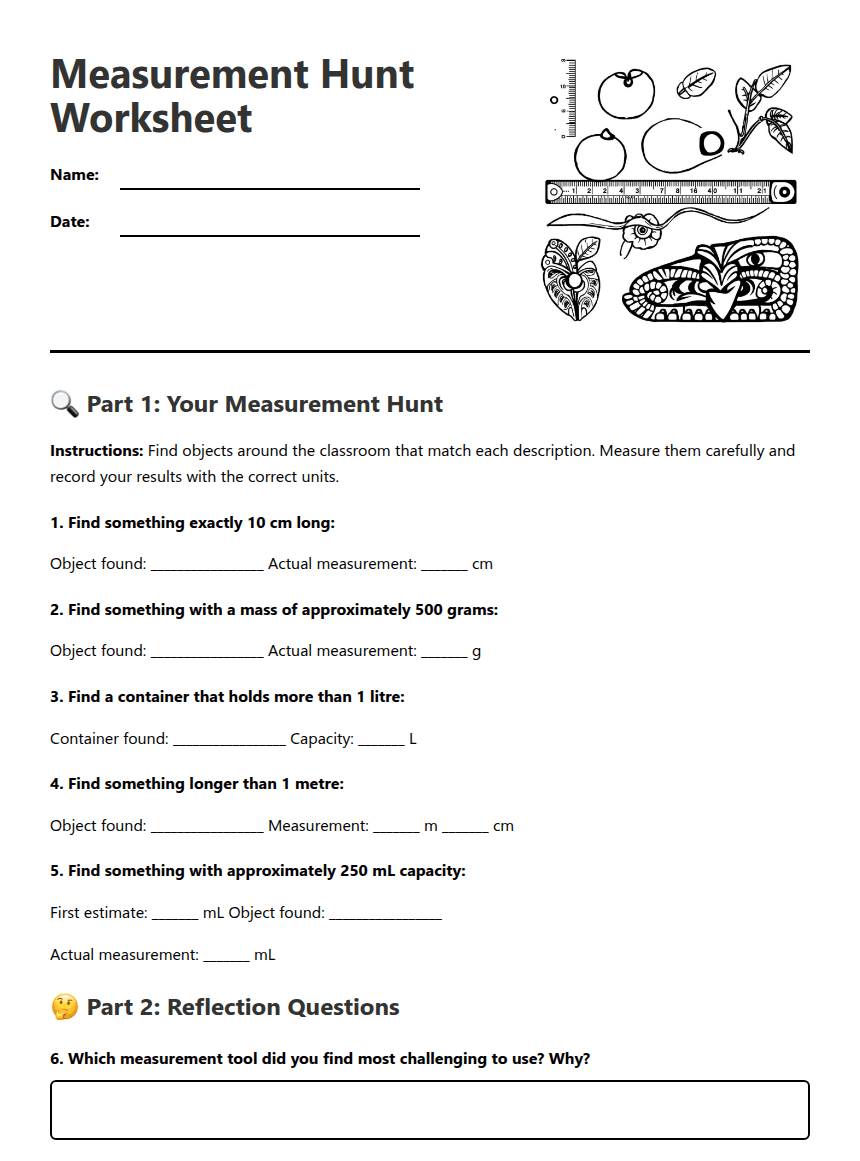 Measurement Hunt Worksheet worksheet preview