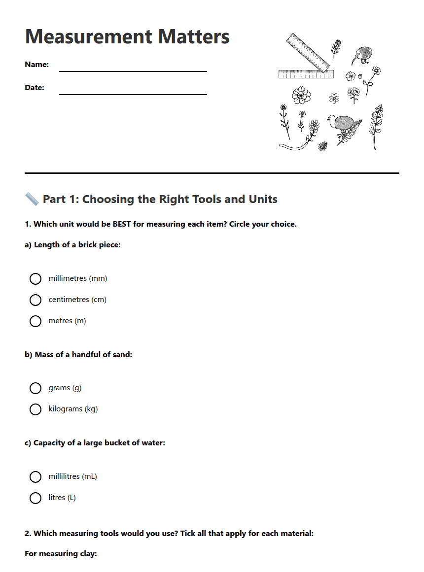 Measurement Matters worksheet preview