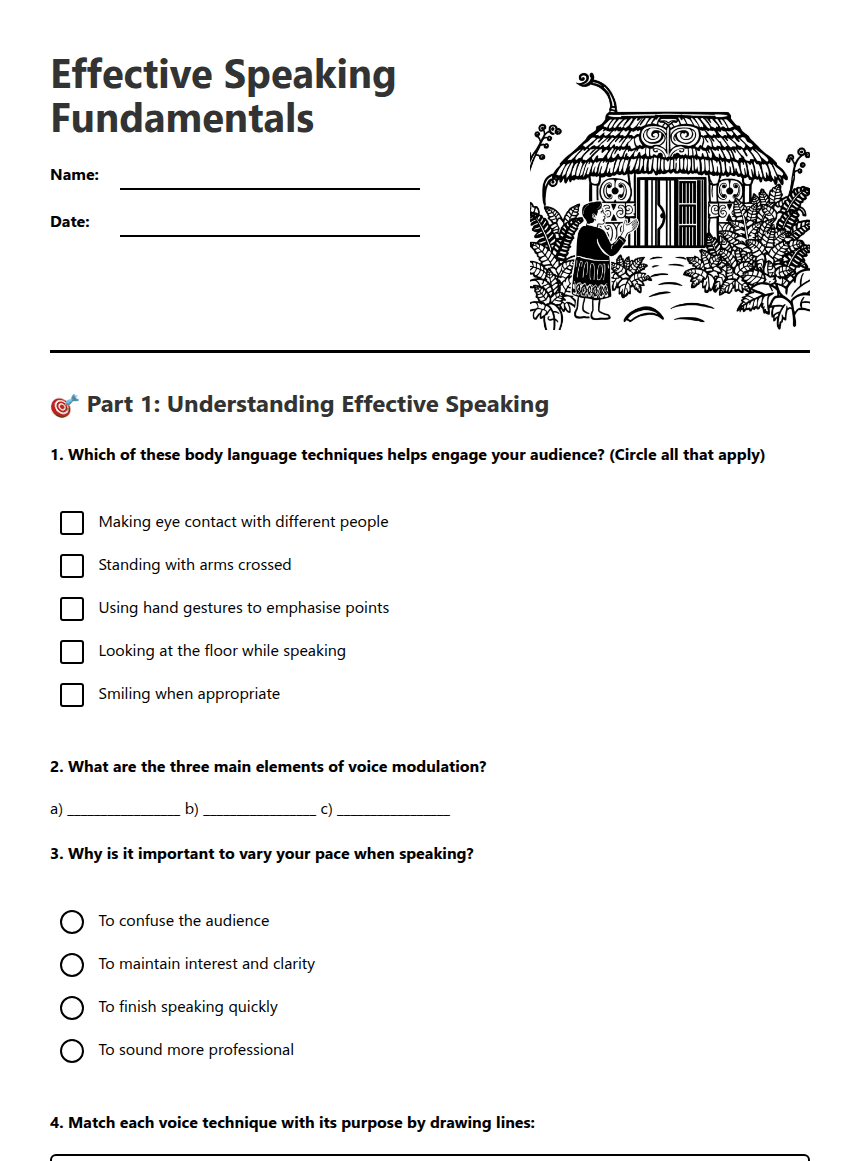 Effective Speaking Fundamentals worksheet preview